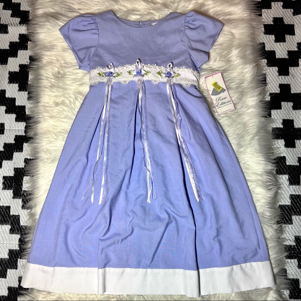 Rare Editions 90’s Girls Size 10.5 Lavender & White Formal Babydoll Maxi Dress